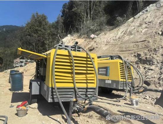 该项作业由空压机源源不断地为爆破作业提供高压空气,支持长时间硬岩